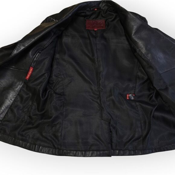 Classic 100% Genuine Leather Lambskin one button black blazer jacket sz L zJazz - Picture 5 of 8